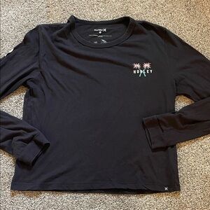 Hurley Ron Jon surf shop black hip crop long sleeve small